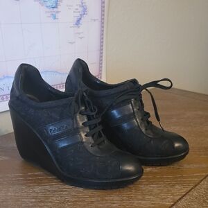 Calvin Klein Black Lace-Up Wedge Shoes